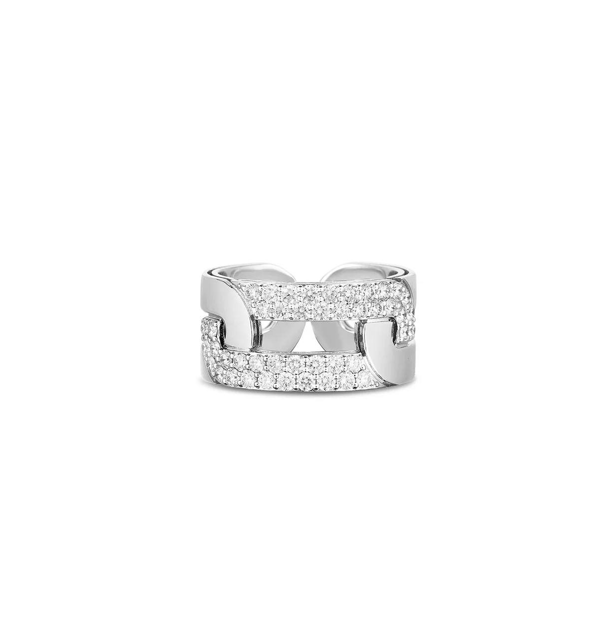 Roberto Coin Navarra White Gold Wide Link Diamond Ring