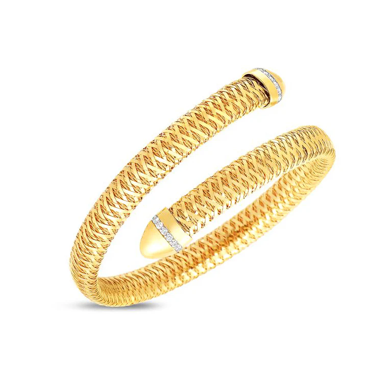 Roberto Coin Primavera 18K Yellow Gold Flexible Snake Cuff with Diamonds
