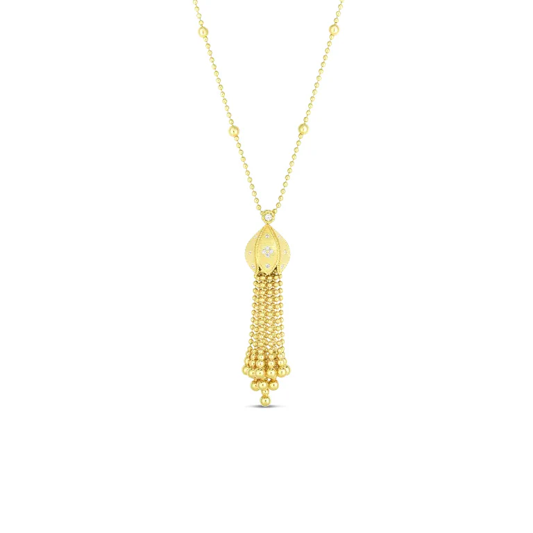 Roberto Coin Princess Diamond 18K Yellow Gold Tassel Necklace