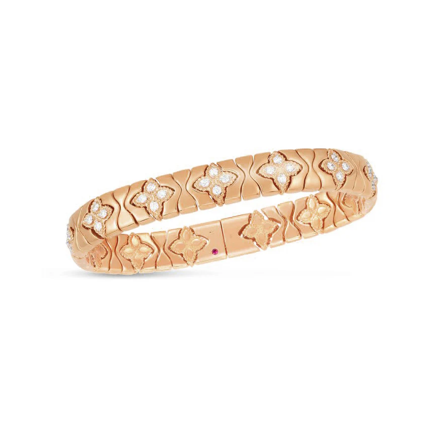 Roberto Coin Princess Flower 18K Rose Gold Narrow Diamond Bracelet