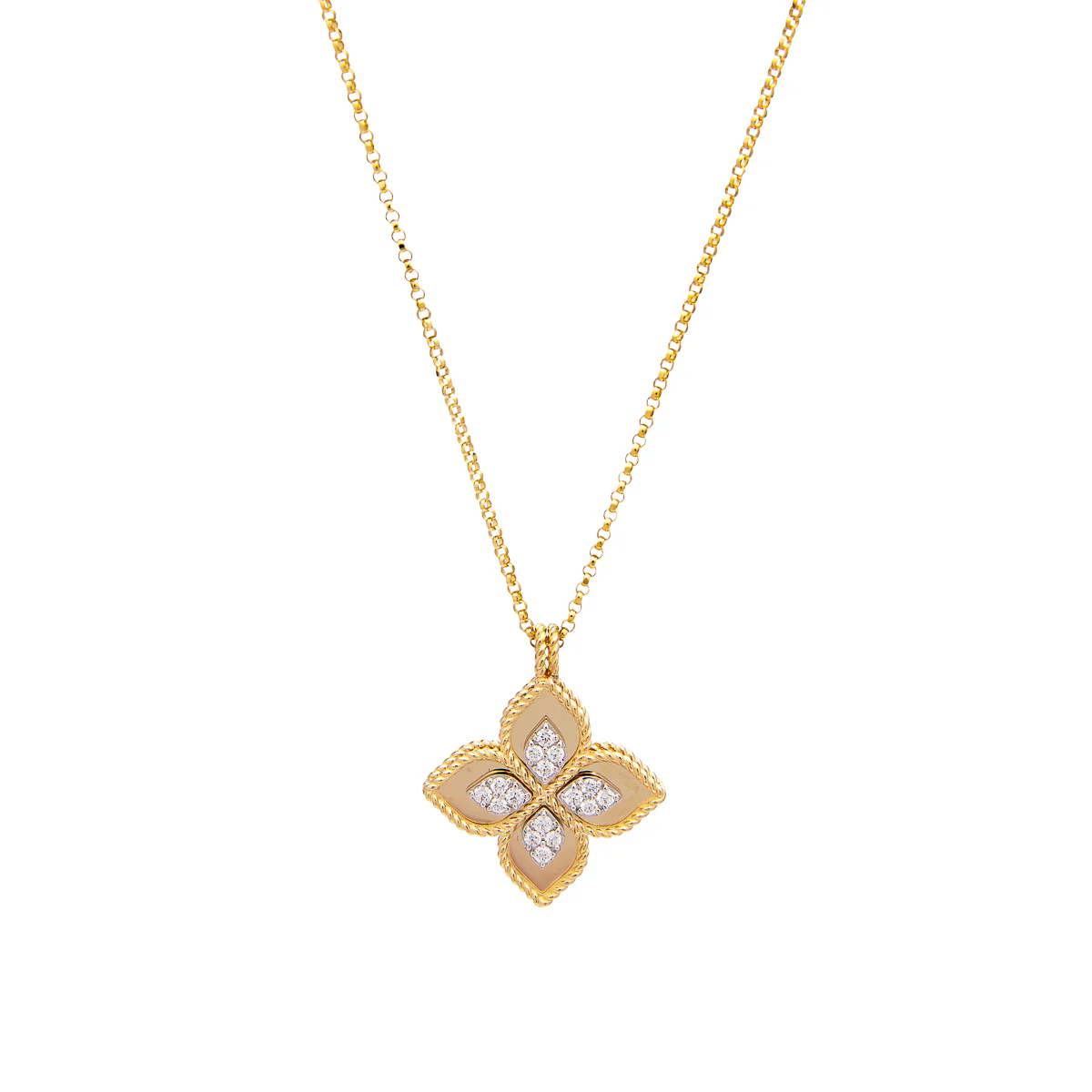 Roberto Coin Princess Flower 18K Yellow Gold and Diamond Flower Pendant Necklace