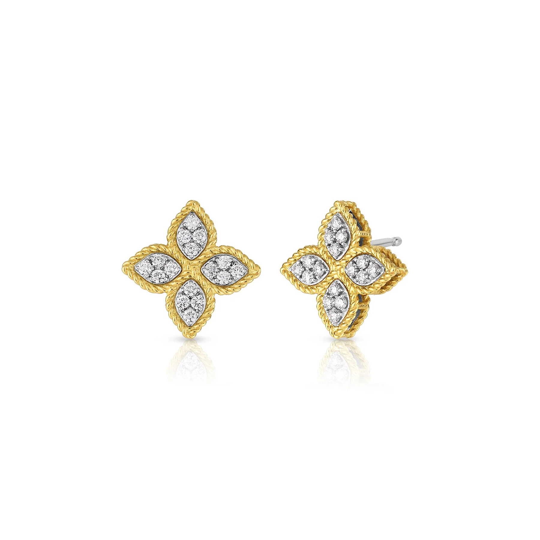 Roberto Coin Princess Flower 18K Yellow Gold Diamond Stud Earrings
