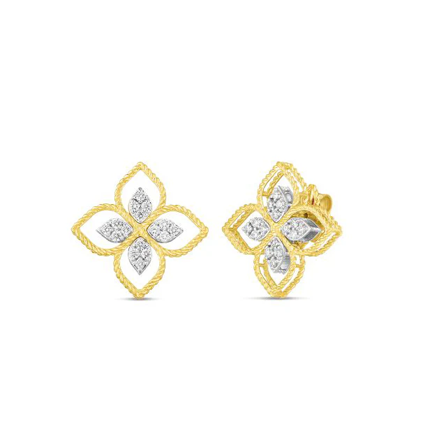 Roberto Coin Princess Flower 18K Yellow Gold Large Principessa Flower Cutout Earrings with Diamond Accents