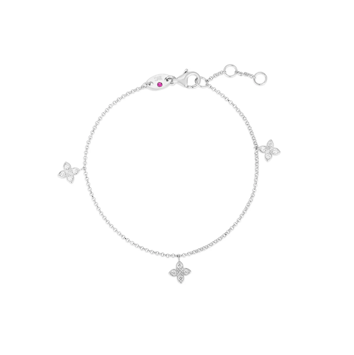 Roberto Coin Princess Flower White Gold 3 Station Dangle Bracelet
