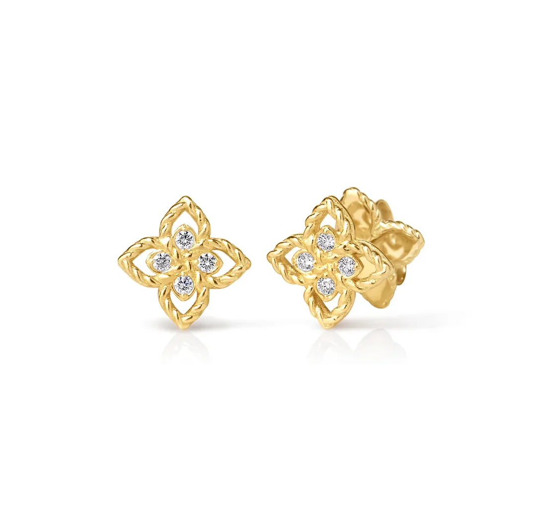 Roberto Coin Principessa Petite Diamond Flower Stud Earrings