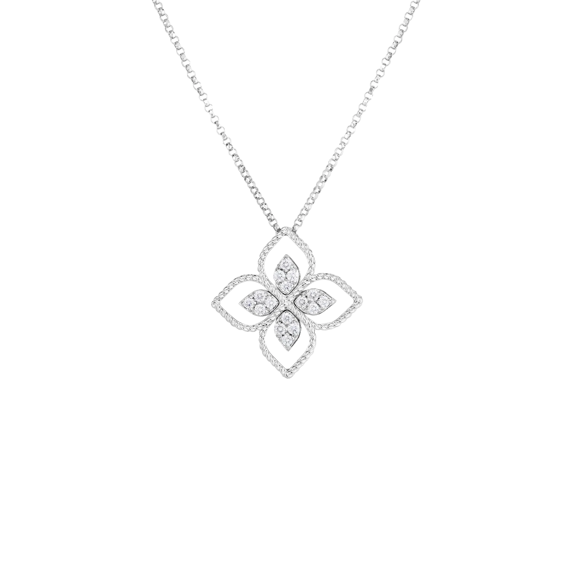 Roberto Coin Principessa White Gold Large Diamond Flower Necklace