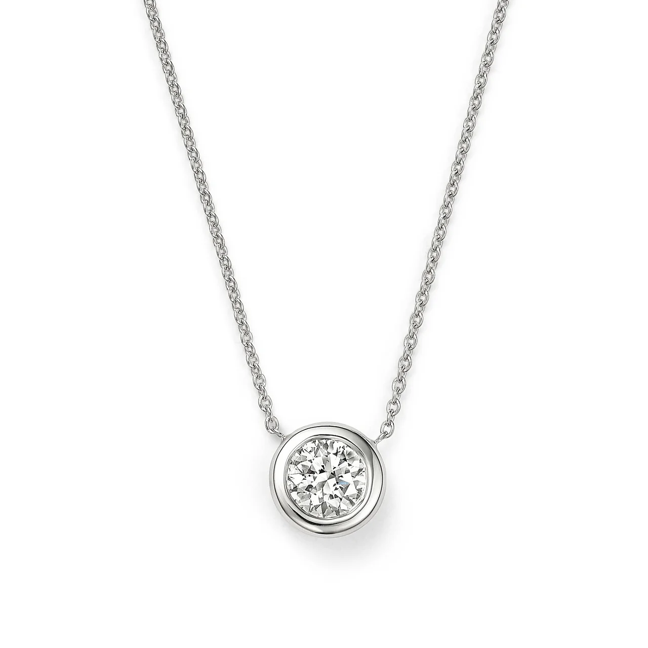 Roberto Coin Tiny Treasures 18K White Gold Bezel Set Solitaire Necklace