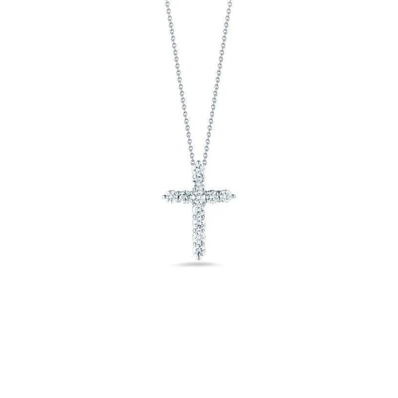 Roberto Coin Tiny Treasures 18K White Gold Diamond Cross Pendant Necklace