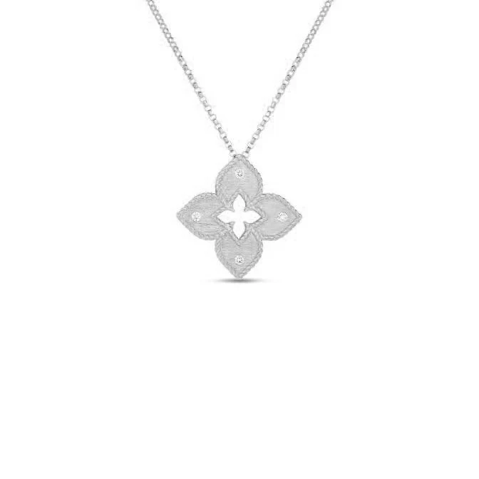Roberto Coin Venetian Princess Diamond Flower Pendant in 18K White Gold