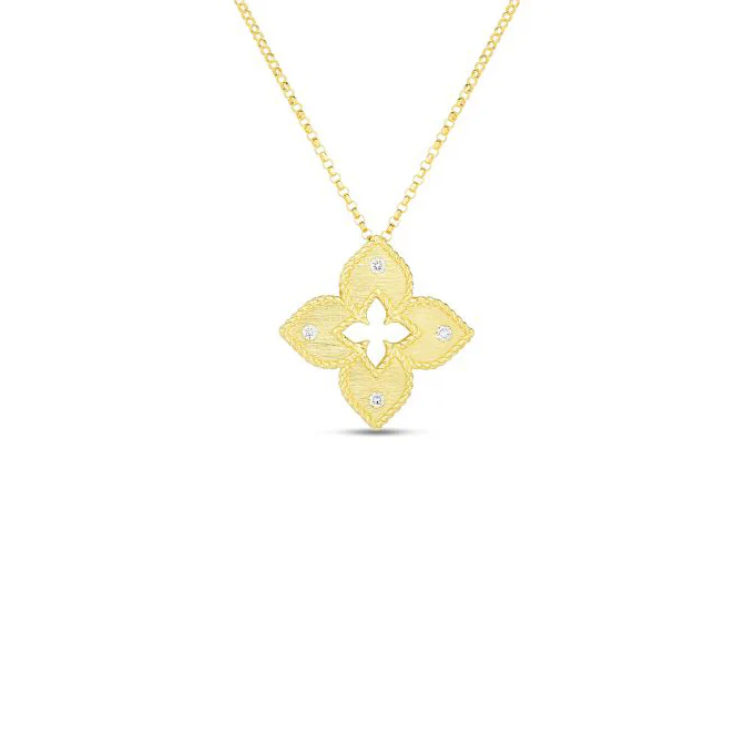 Roberto Coin Venetian Princess Diamond Flower Pendant in 18K Yellow Gold