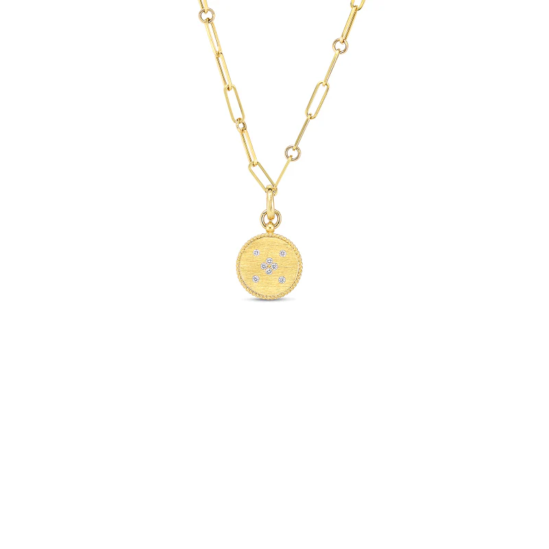 Roberto Coin Venetian Princess 18K Yellow Gold Diamond Satin Finish Small Medallion