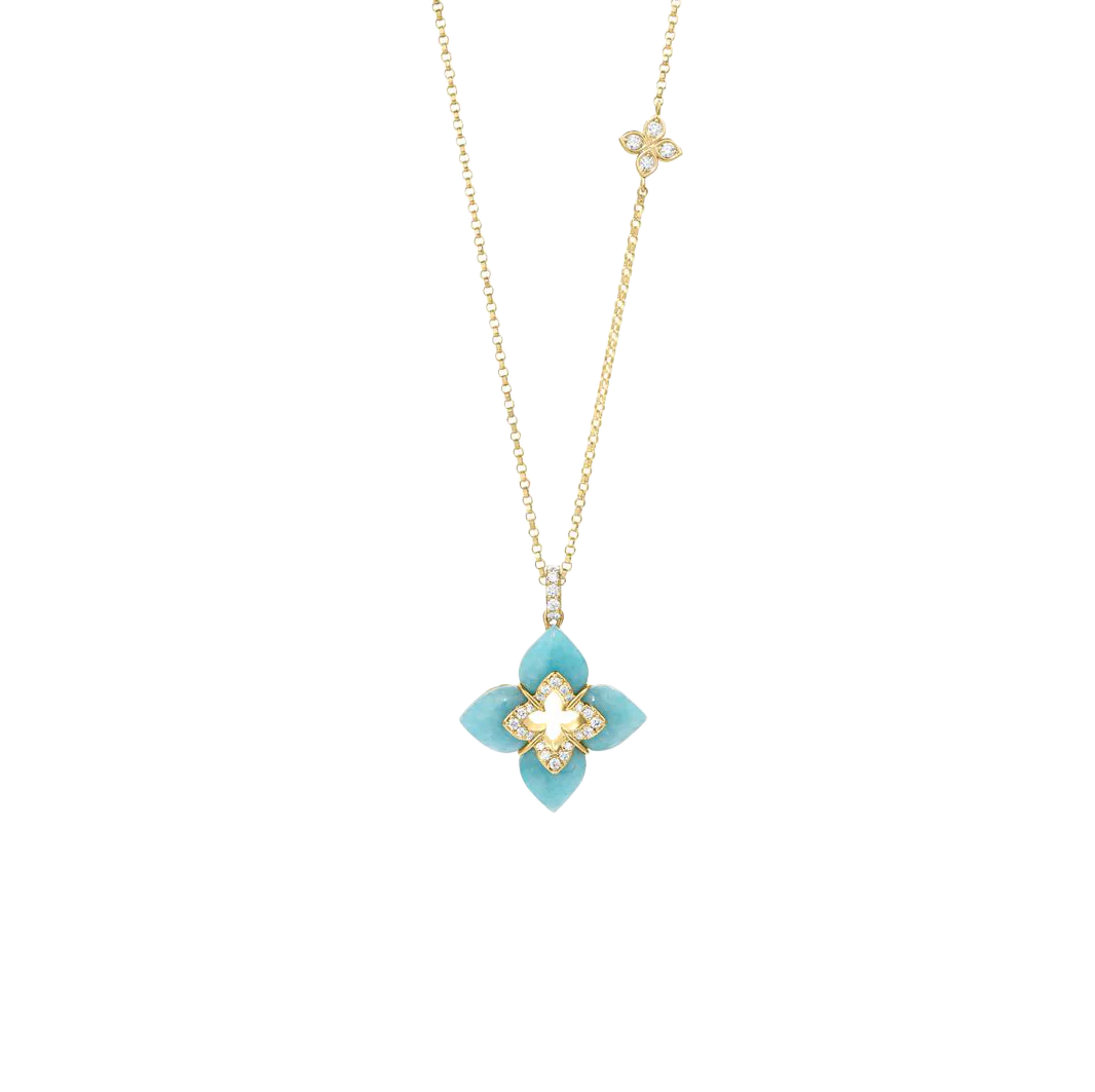 Roberto Coin Venetian Princess Amazonite and Diamond Flower Necklace
