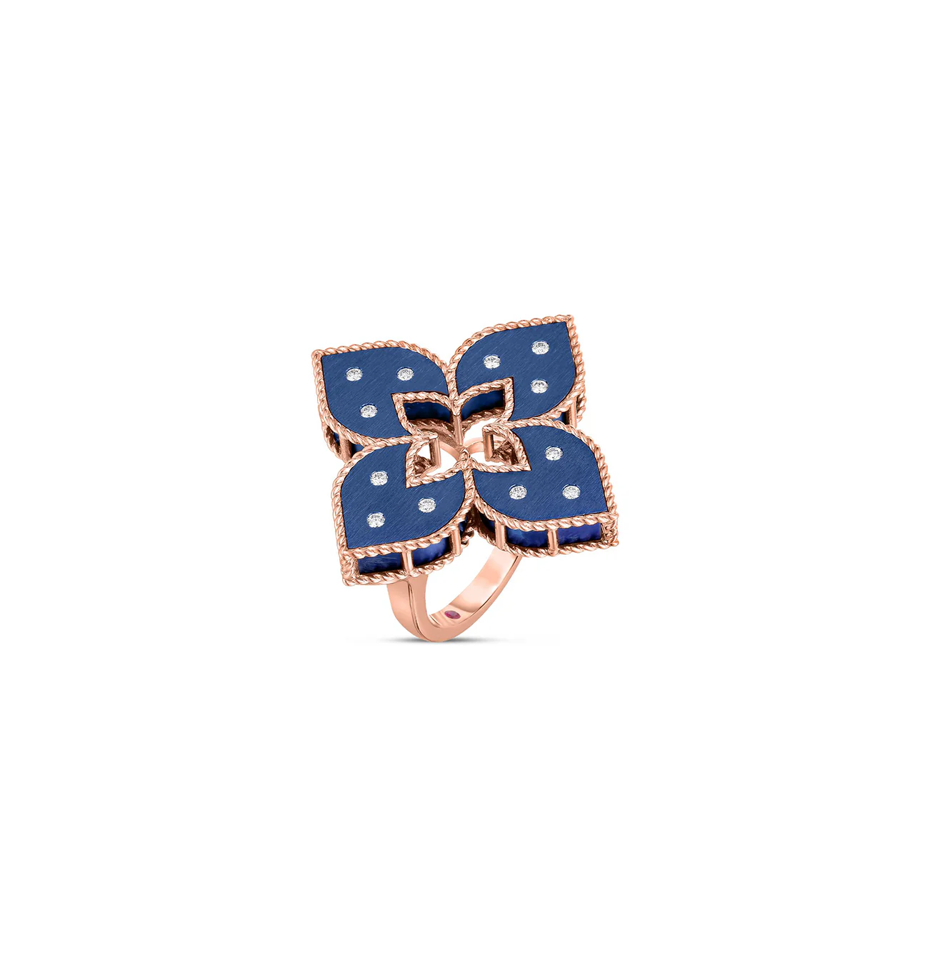 Roberto Coin Venetian Princess Rose Gold Blue Titanium and Diamond Large Ring - Image 2