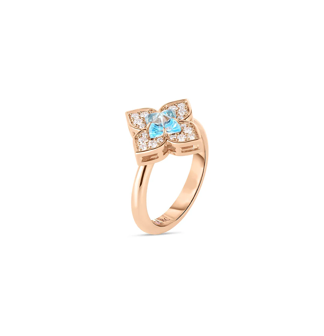 Roberto Coin Venetian Princess Rose Gold Blue Topaz and Diamond Ring - Image 2