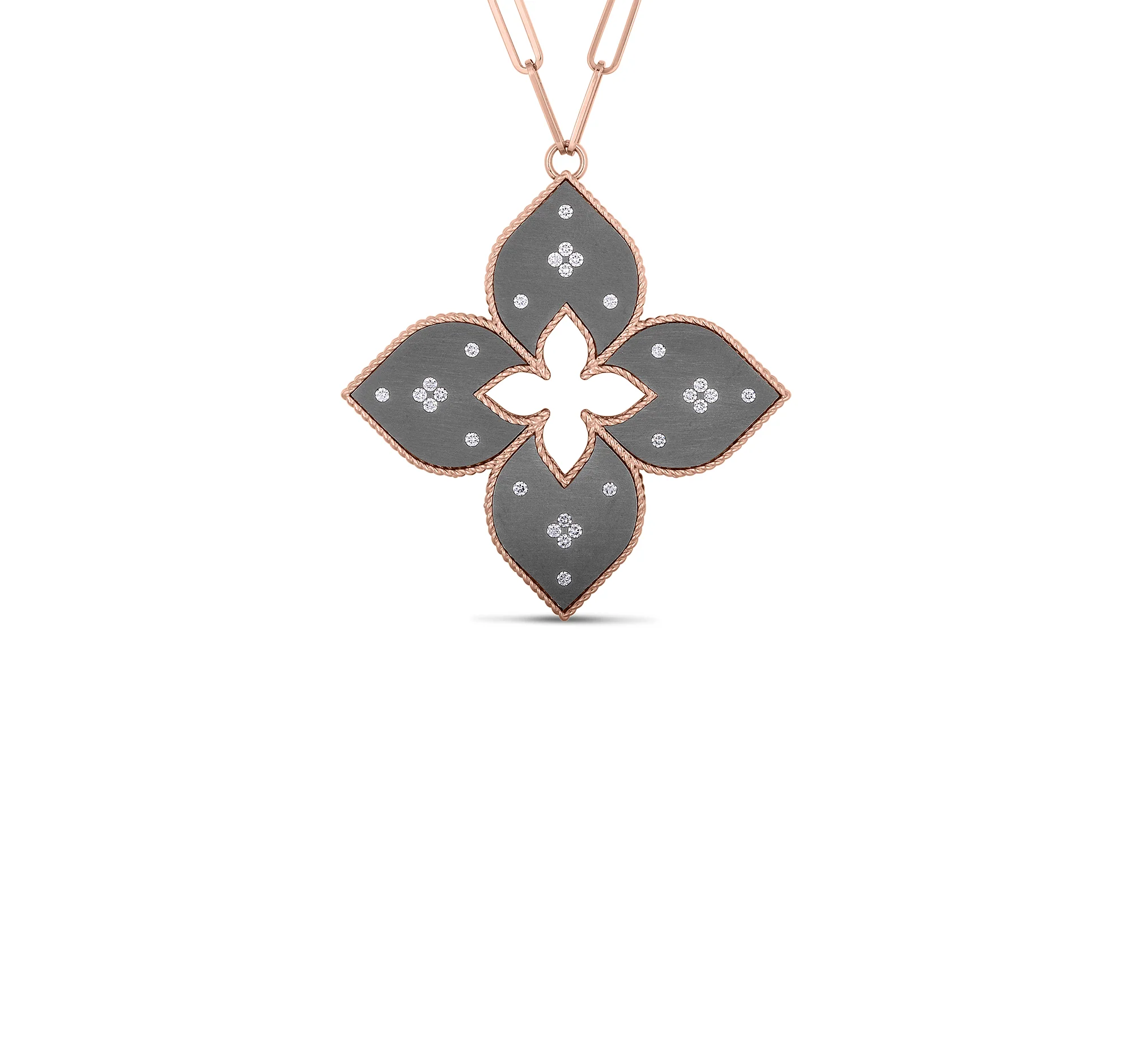 Roberto Coin Venetian Princess Rose Gold Grey Titanium Large Pendant