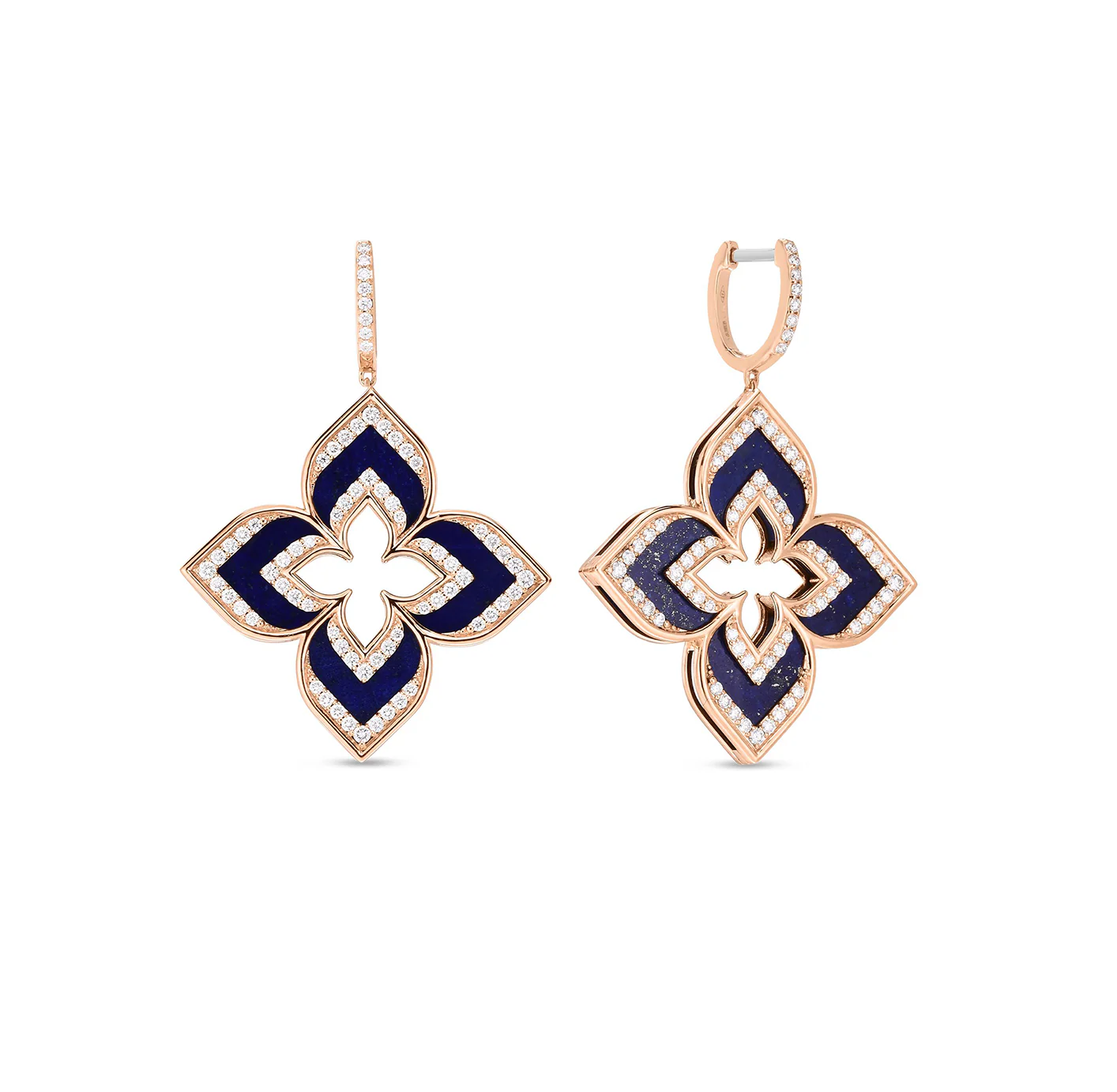 Roberto Coin Venetian Princess Rose Gold Lapis and Diamond Flower Earrings