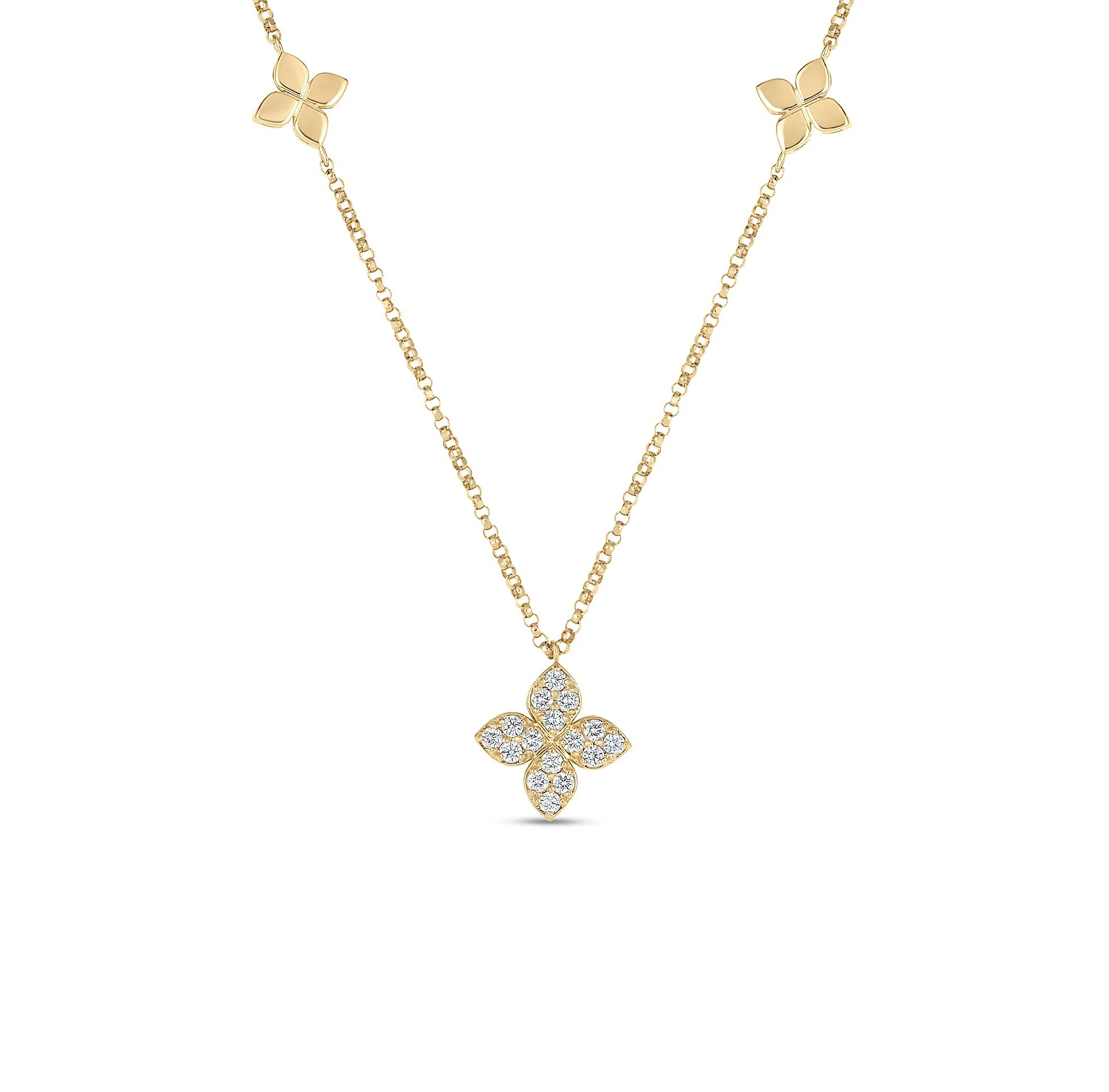 Roberto Coin Venetian Princess Yellow Gold and Diamond Flower Necklace