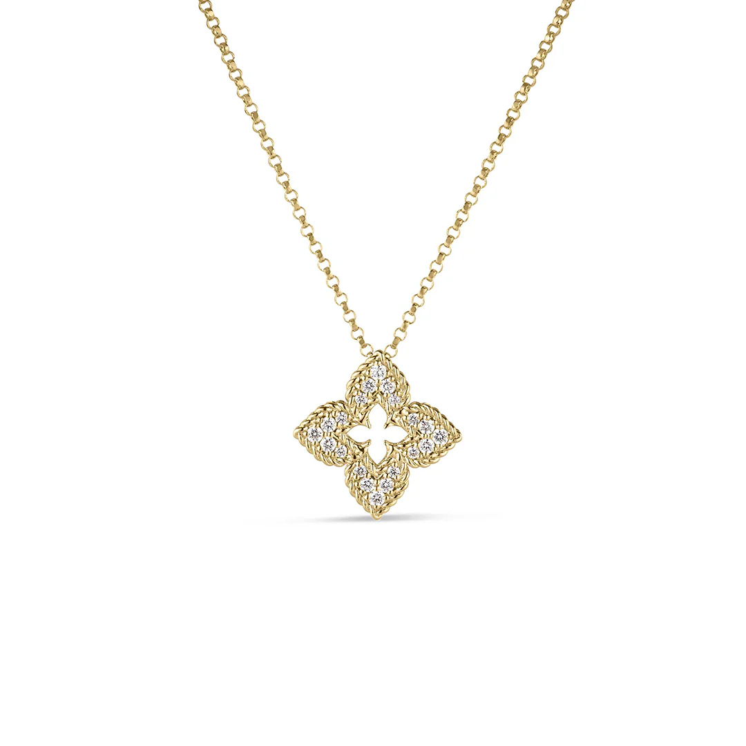 Roberto Coin Venetian Princess Yellow Gold Diamond Flower Pendant