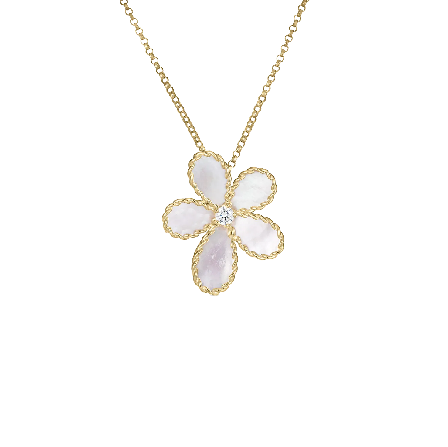 Roberto Coin Yellow Gold Flower Mother-of-Pearl and Diamond Pendant