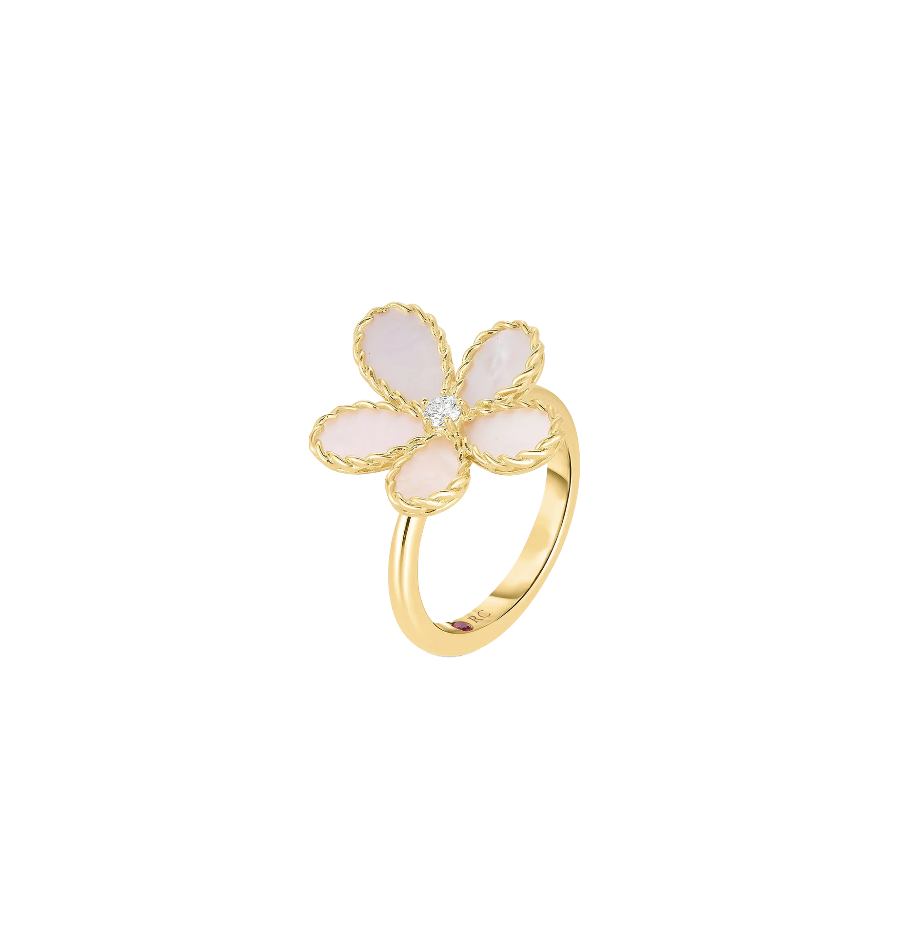 Roberto Coin Yellow Gold Flower Mother-of-Pearl and Diamond Ring