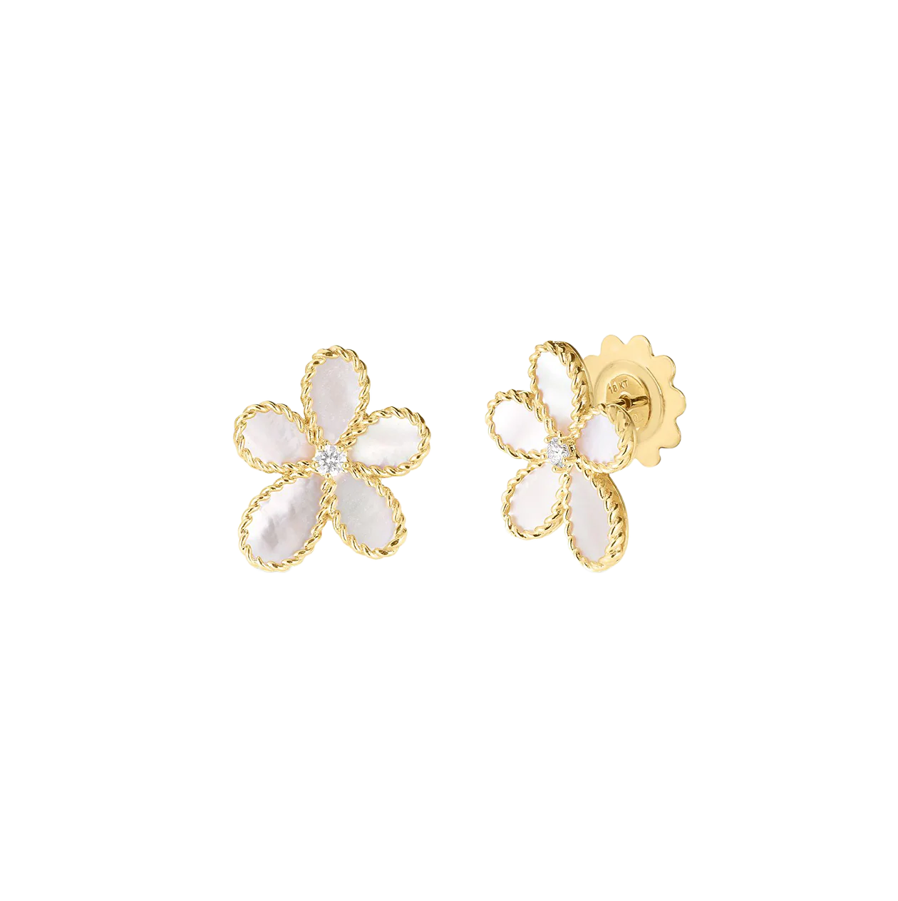 Roberto Coin Yellow Gold Flower Mother-of-Pearl and Diamond Stud Earrings