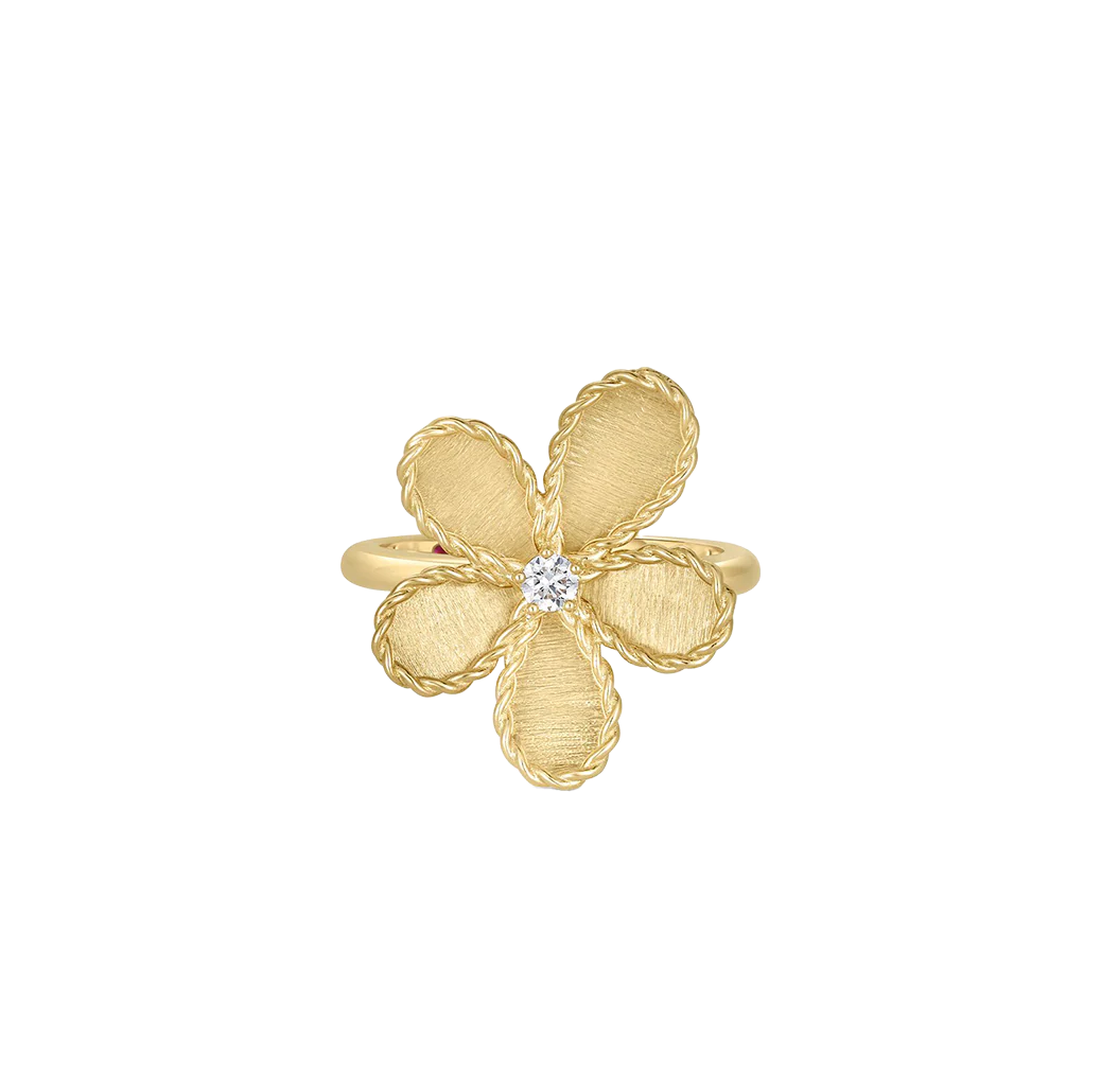 Roberto Coin Yellow Gold Flower Ring with Diamonds