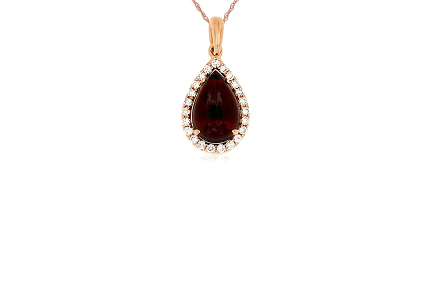 Sabel Collection Rose Gold Cabochon Garnet and Diamond Pendant
