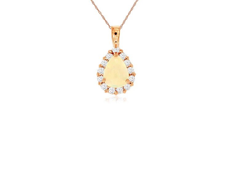 Sabel Collection Rose Gold Pear Opal and Diamond Halo Pendant
