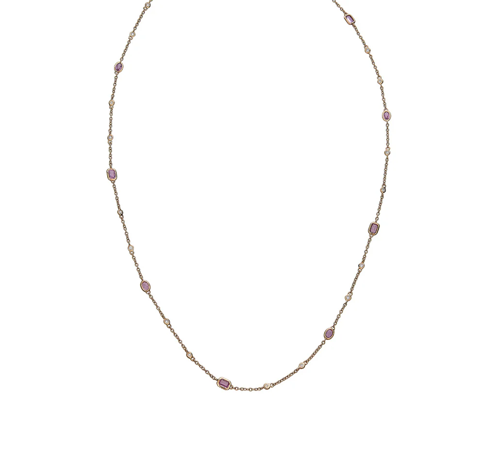 Sabel Collection Rose Gold Pink Sapphire and Diamond Station Necklace