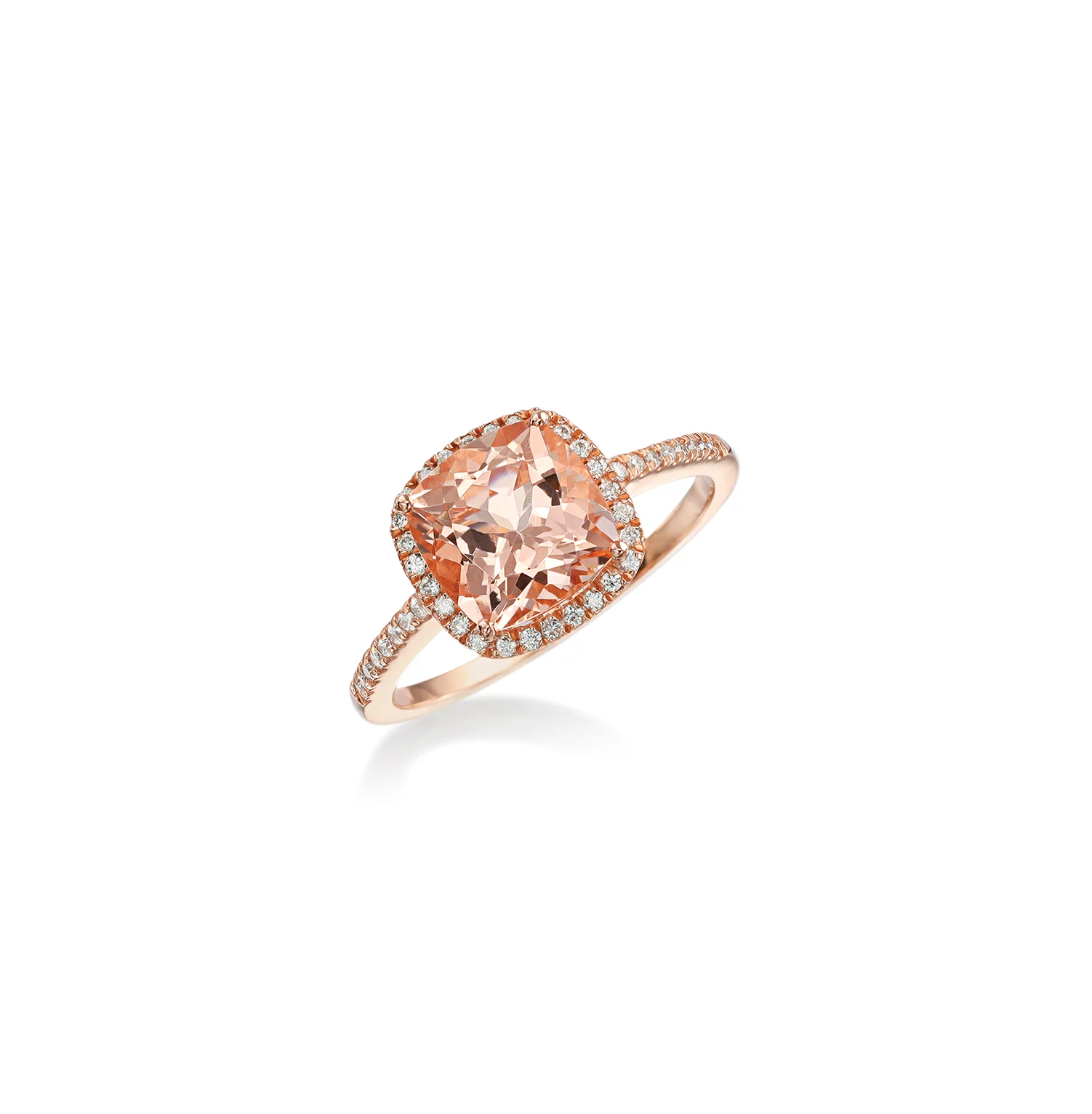 Sabel 14K Rose Gold Cushion Morganite and Round Diamond Halo Ring