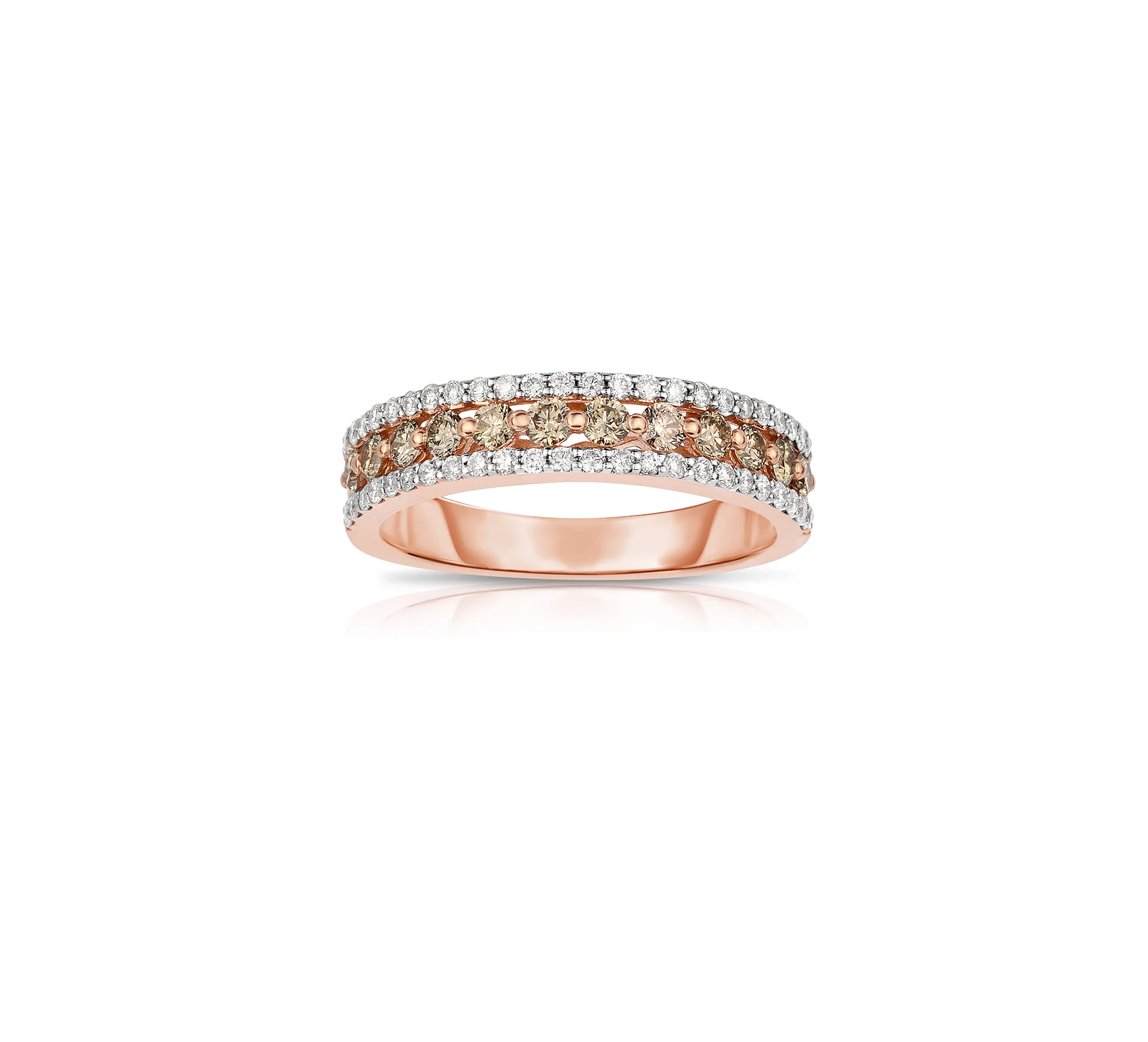 Sabel Collection 14K Rose and White Gold Round Fancy and White Diamond Three Row Ring