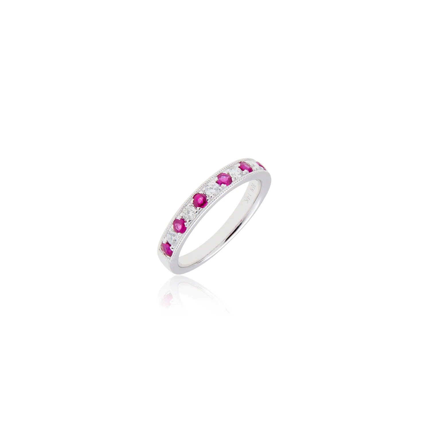 Sabel Collection 14K White Gold Alternating Ruby and Diamond Milgrain Channel Ring - Image 2