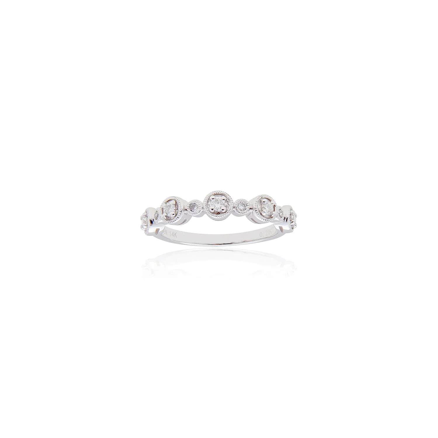 Sabel Collection 14K White Gold Bezel Set Diamond Milgrain Ring