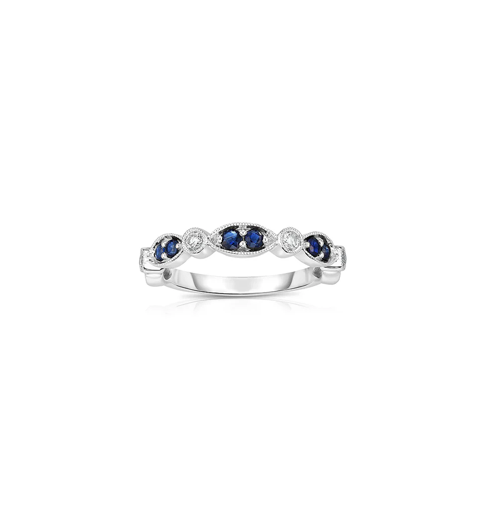 Sabel Collection 14K White Gold Marquise Detail Sapphire and Diamond Ring