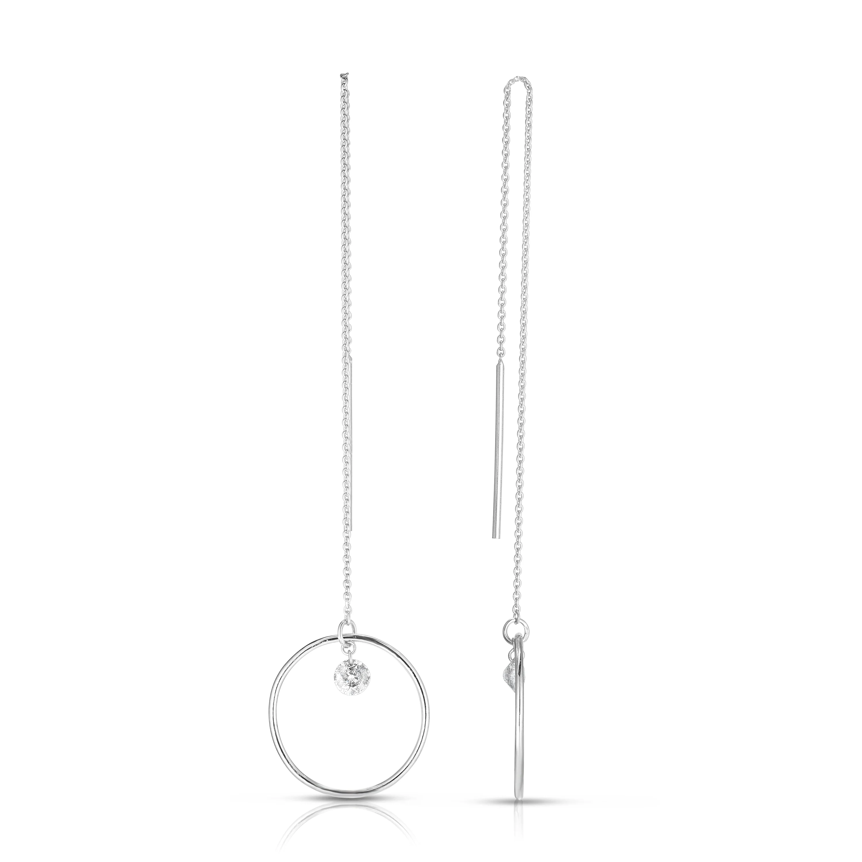 Sabel Collection 14K White Gold Open Circle and Diamond Dangle Earrings