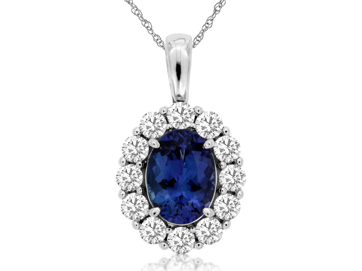 Sabel Collection 14K White Gold Oval Tanzanite Pendant with Diamonds