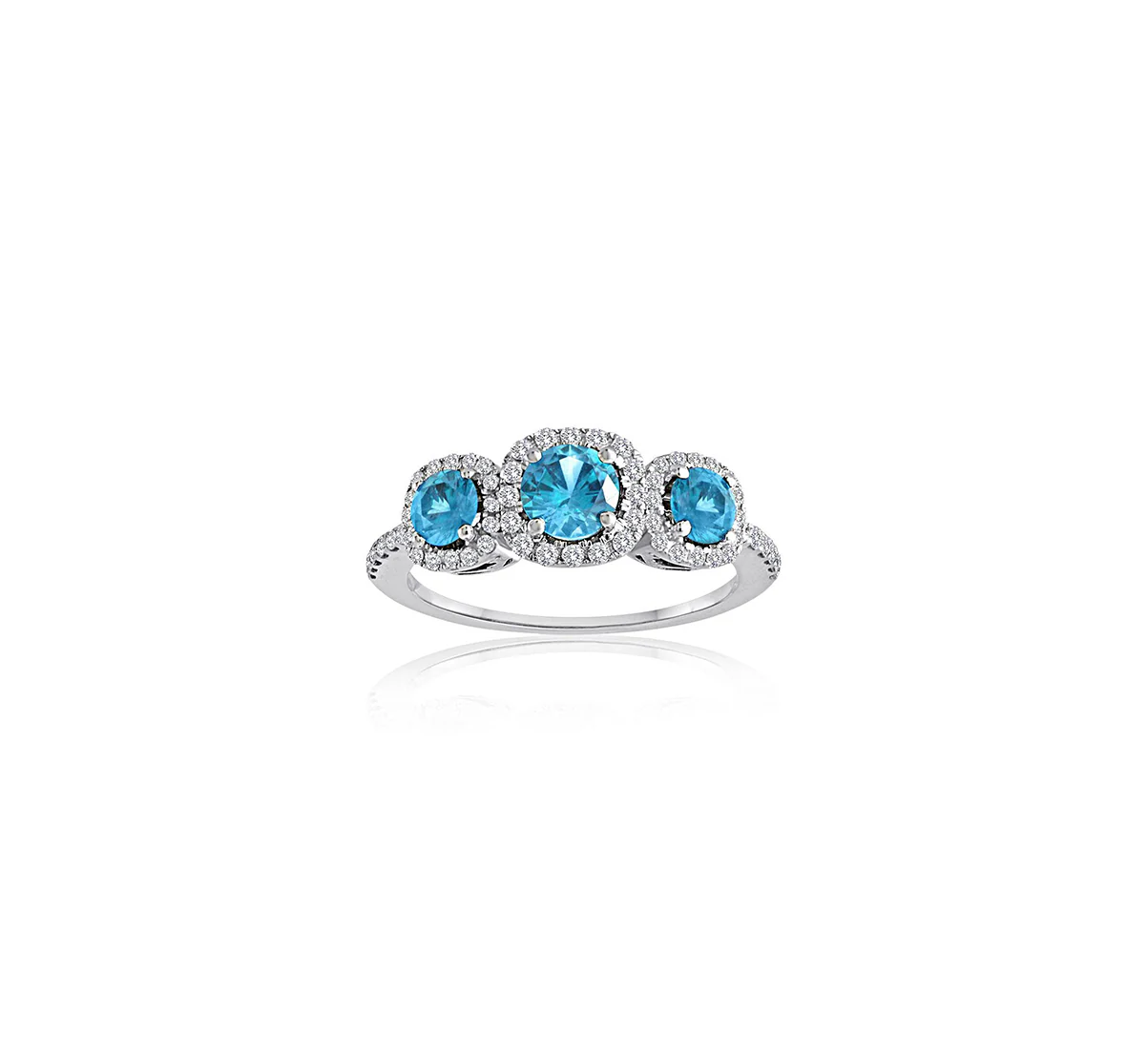 Sabel Collection 14K White Gold Round Aquamarine and Diamond Three-Stone Ring