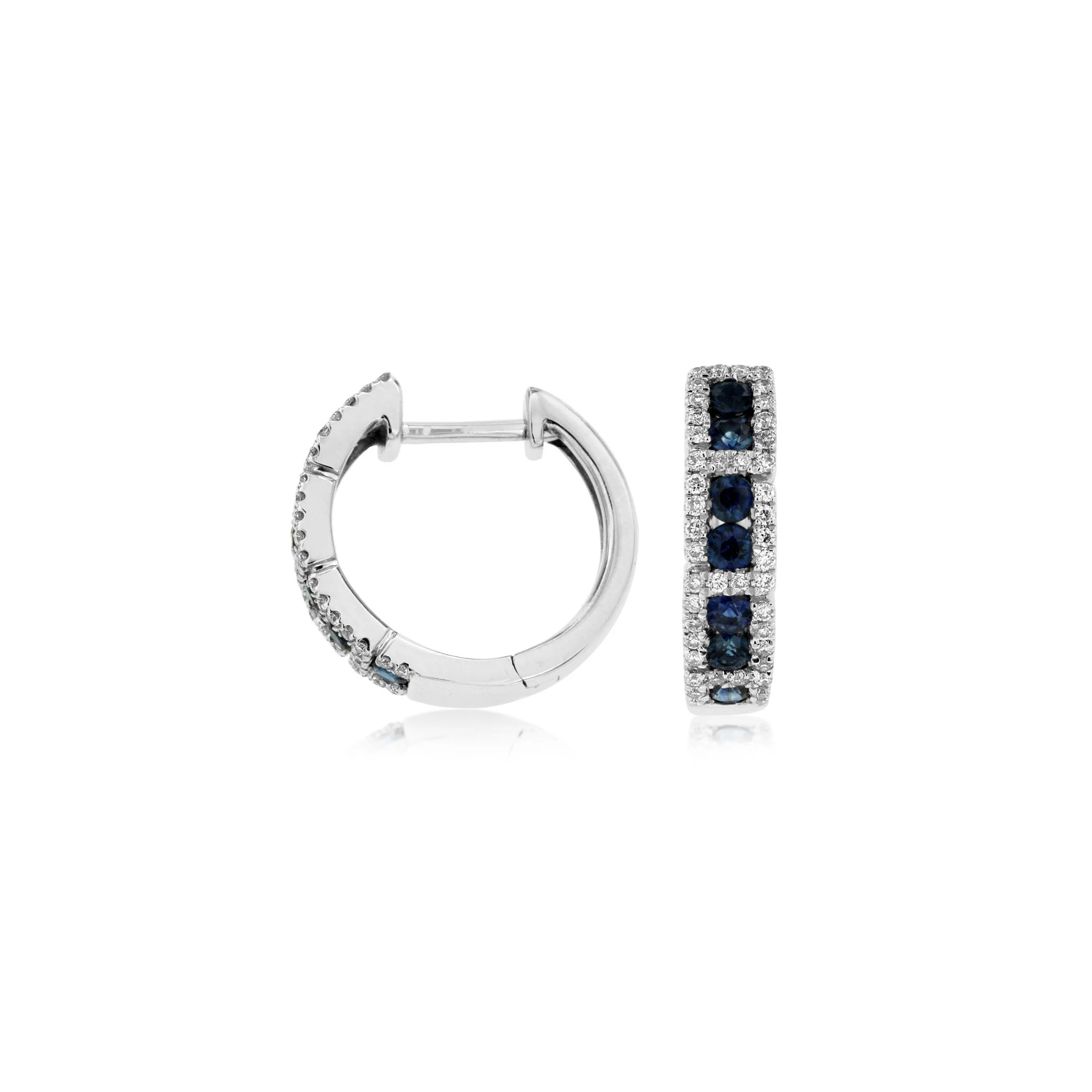 Sabel Collection 14K White Gold Round Sapphire and Diamond Hoop Earrings