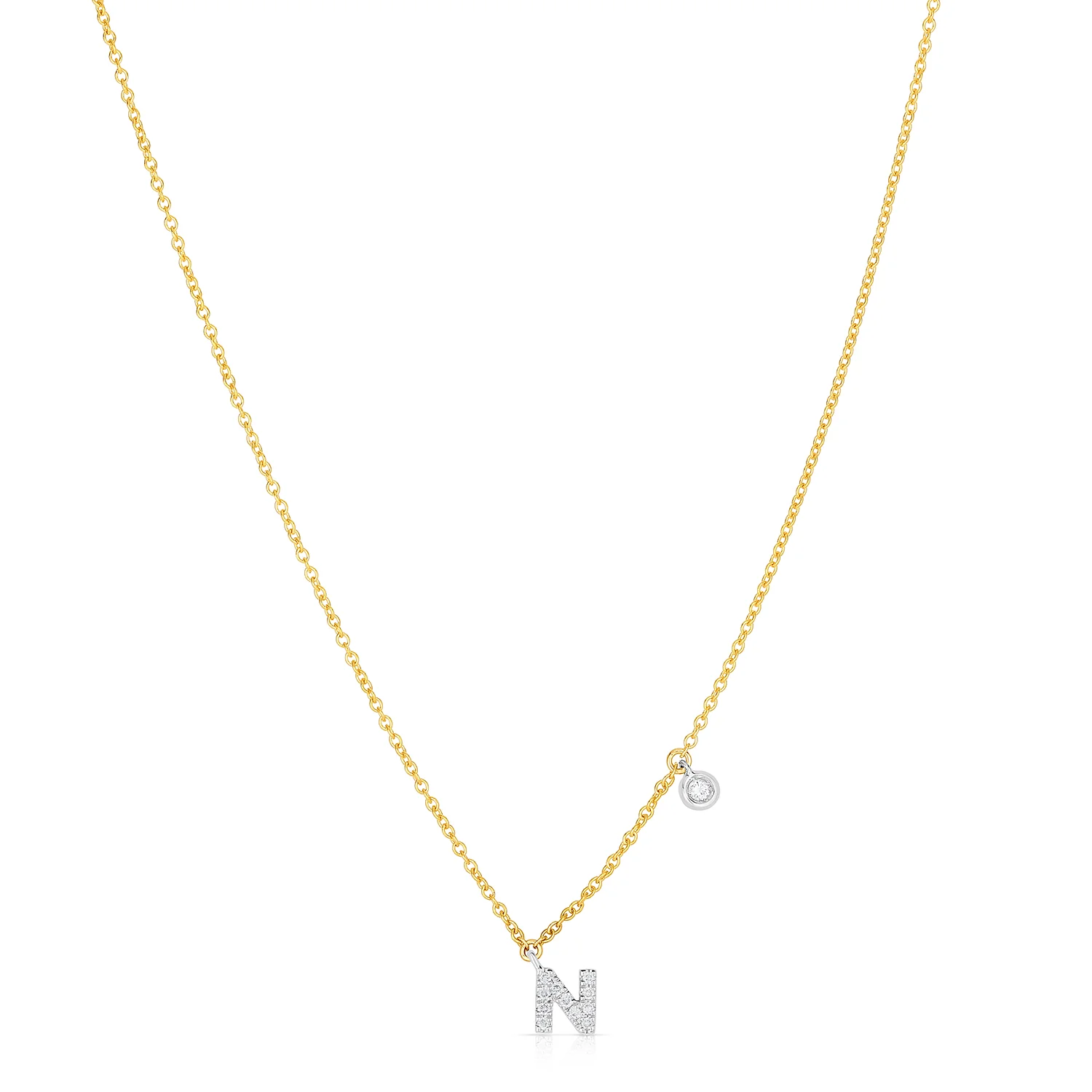 Sabel Collection 14K Yellow and White Gold Diamond Miniature Initial Pendant Necklace - Image 14