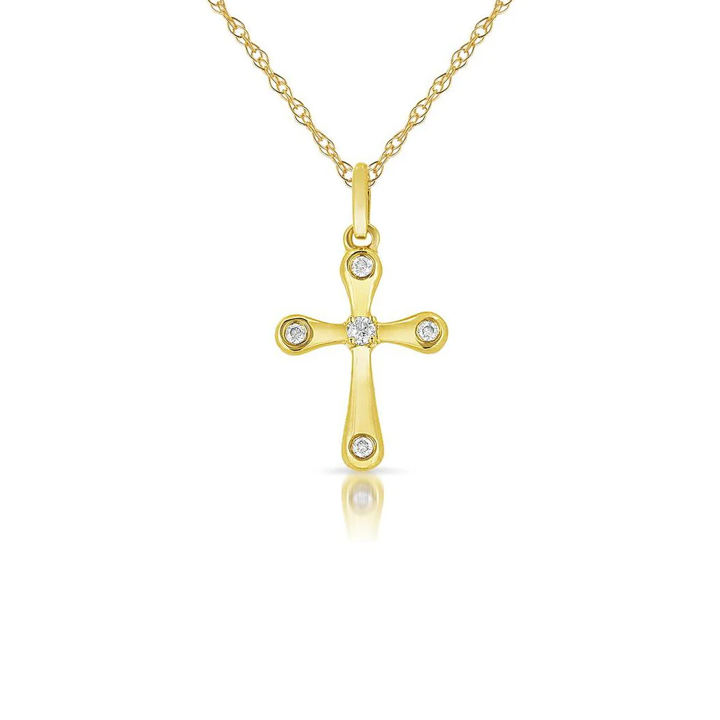 Sabel Collection Cross Necklace with Diamonds in 14K Yellow Gold
