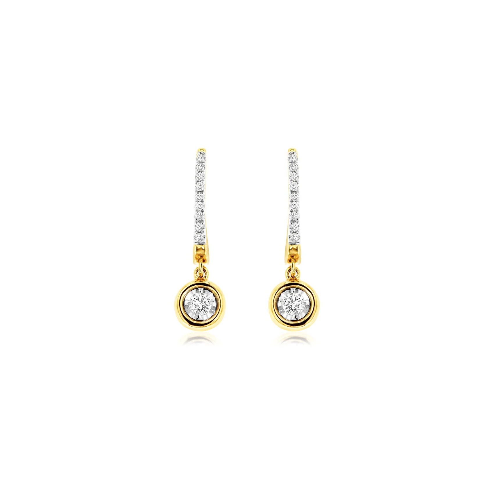 Sabel Collection 14K Yellow Gold Round Diamond Bezel Set Dangle Earrings