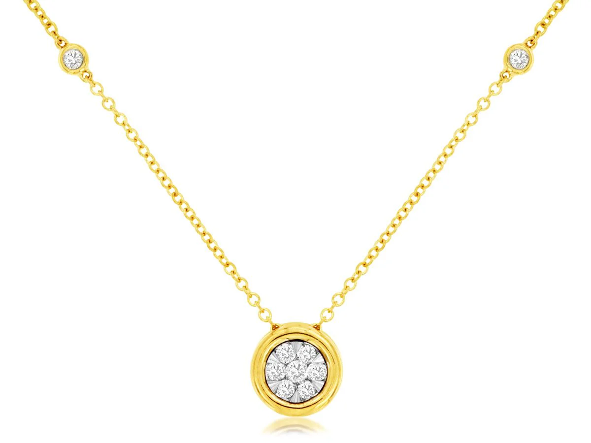 Sabel Collection 14K Yellow Gold Round Diamond Bezel Set Five Station Necklace