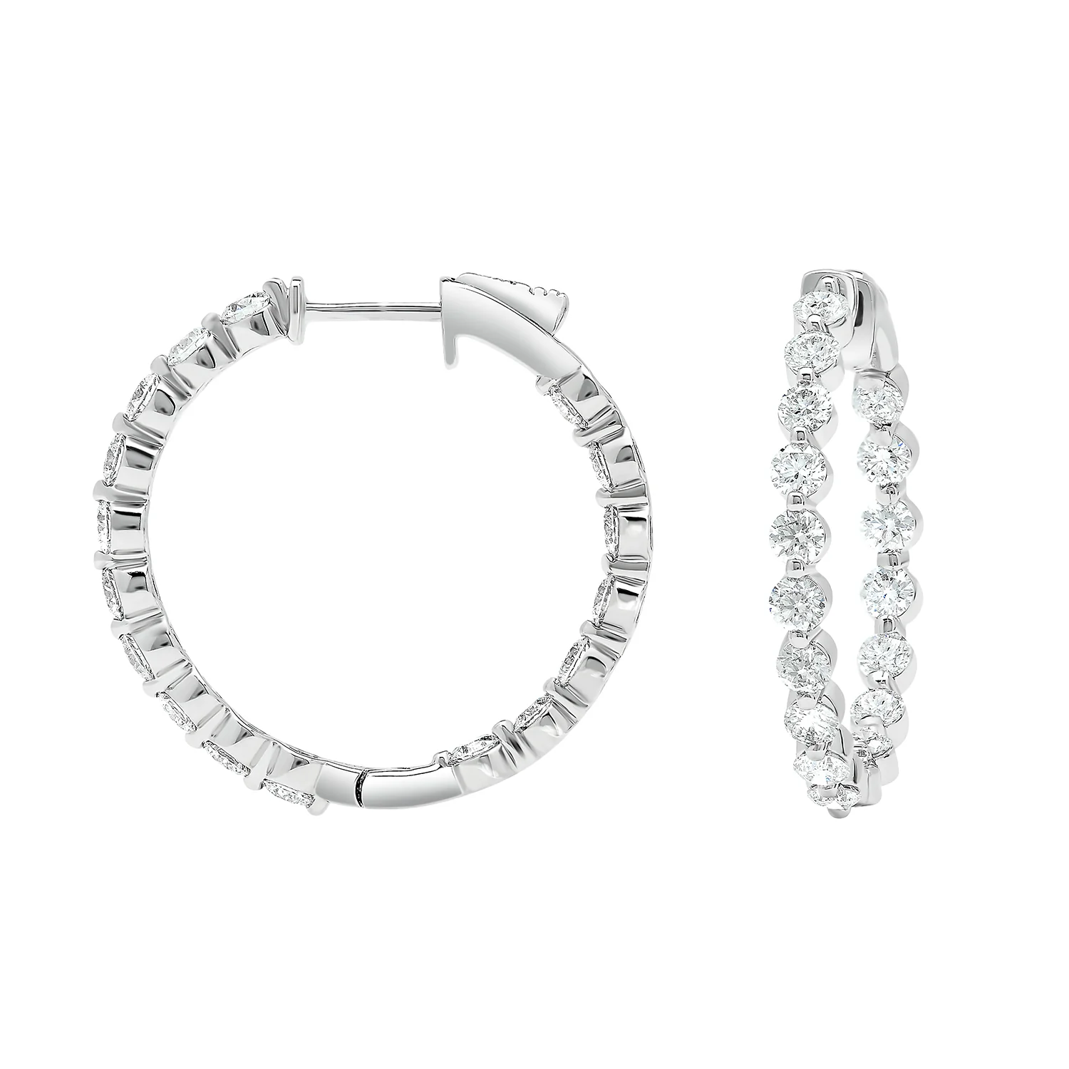 Sabel Collection 18K White Gold Diamond 1" Inside Out Hoop Earrings