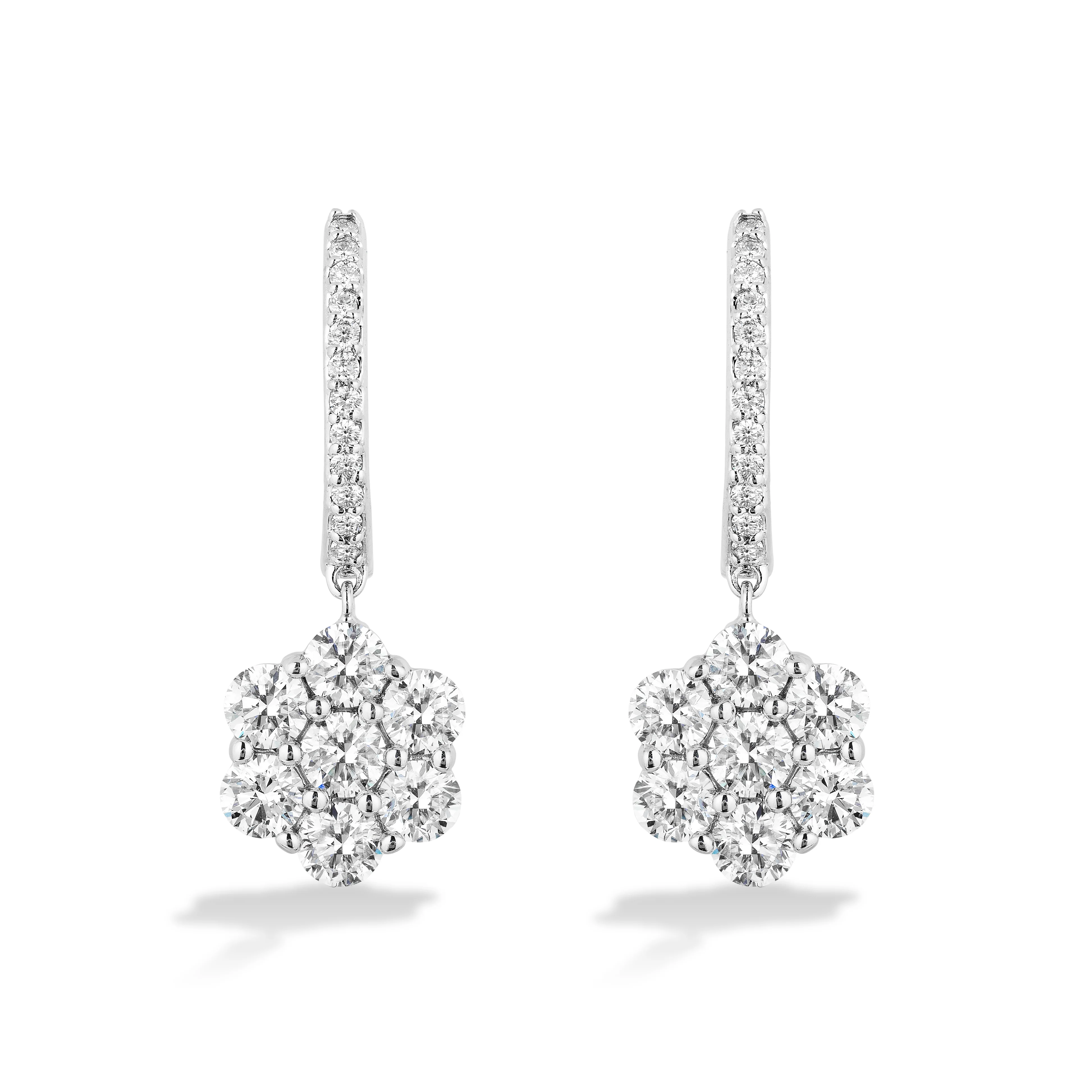 Sabel Collection 18K White Gold Round Diamond Cluster Dangle Earrings - Image 2