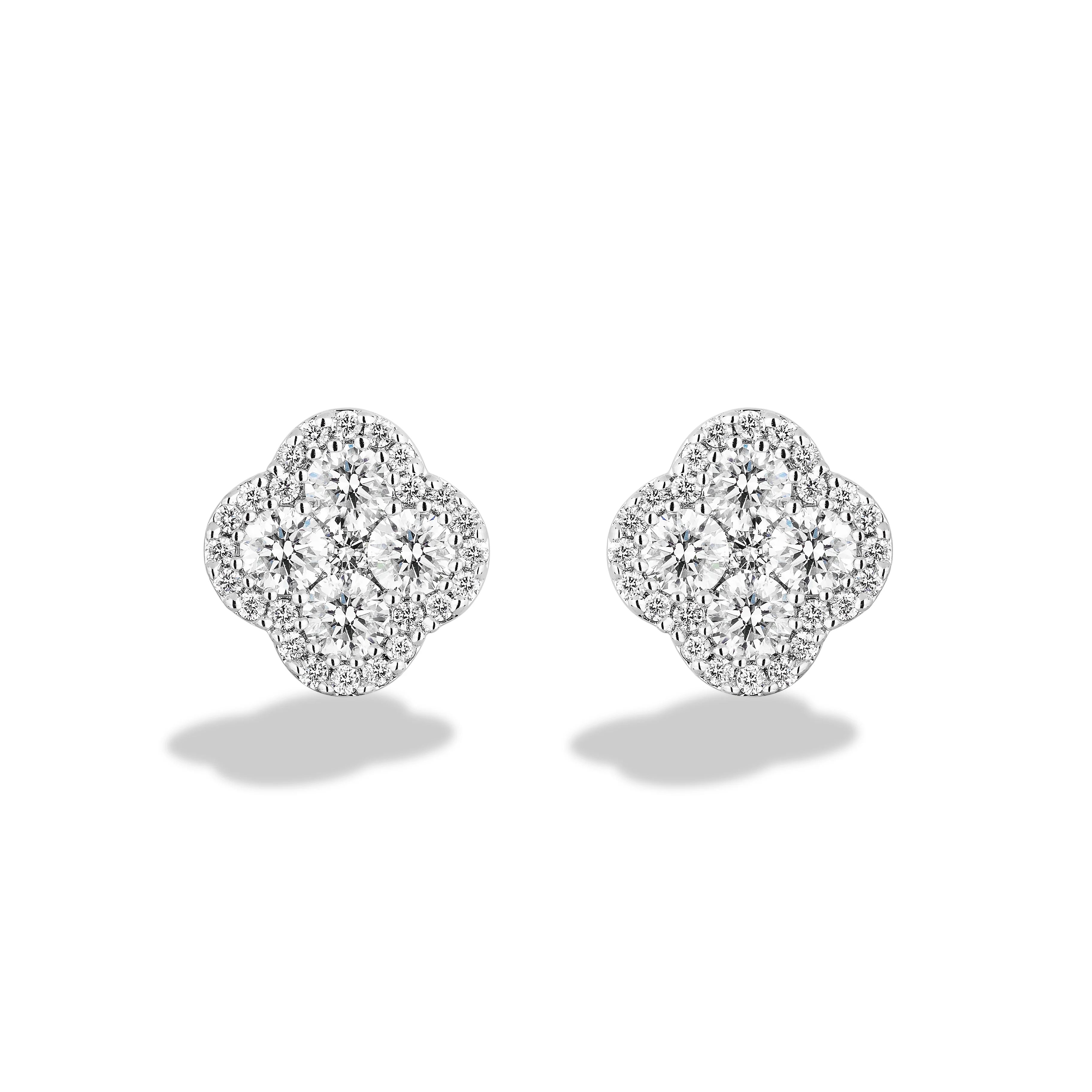 Sabel Collection 18K White Gold Round Diamond Clover Shape Stud Earrings - Image 2