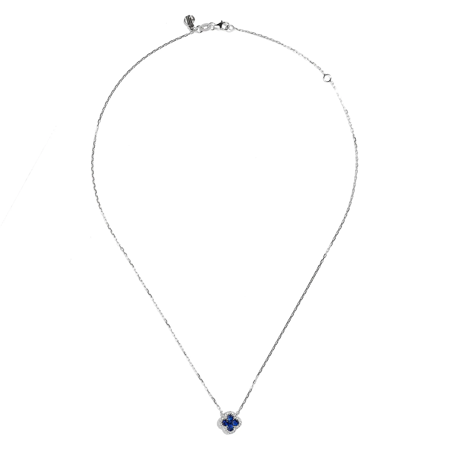 Sabel Collection 18K White Gold Round Sapphire and Round Diamond Flower Shape Pendant