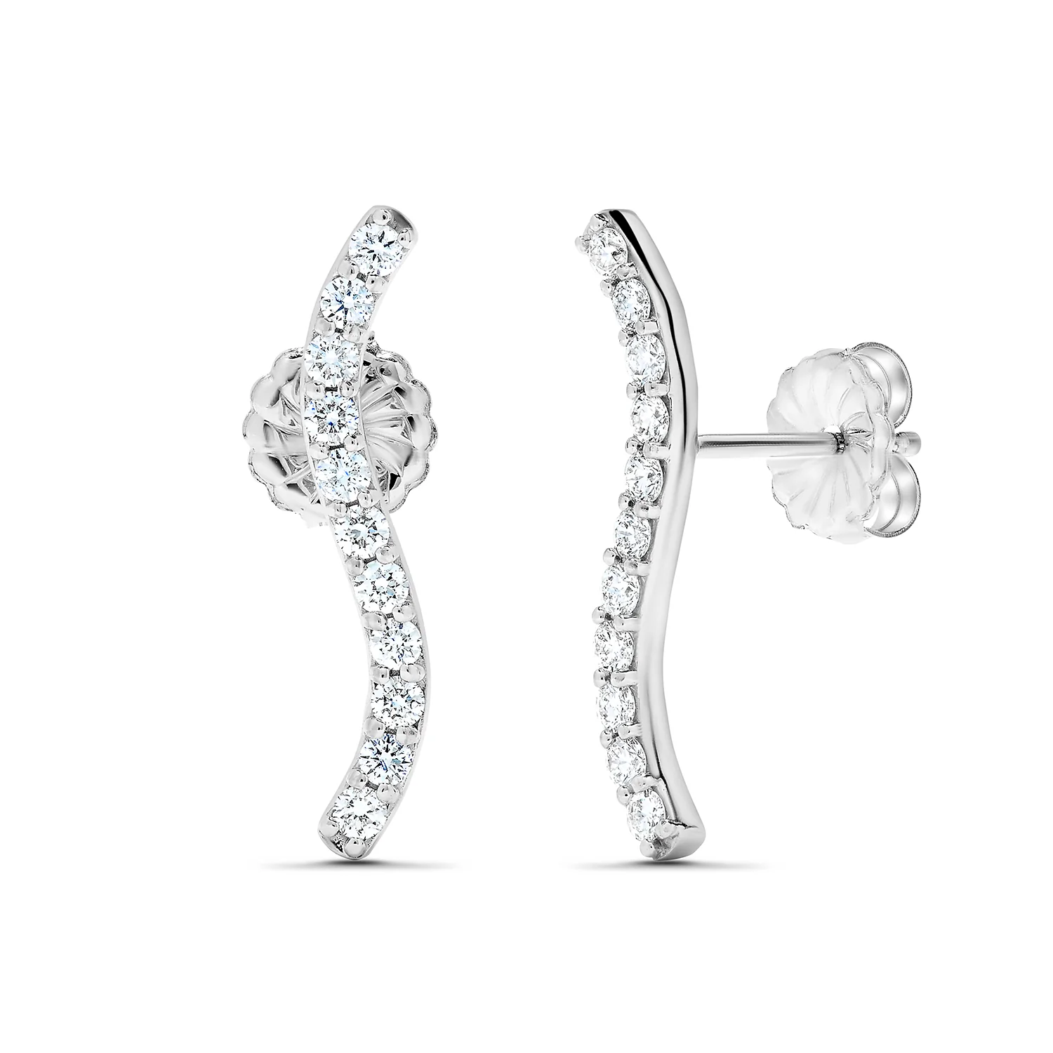 Sabel Collection 18K White Gold "S" Diamond Stick Climber Earrings in .66cttw