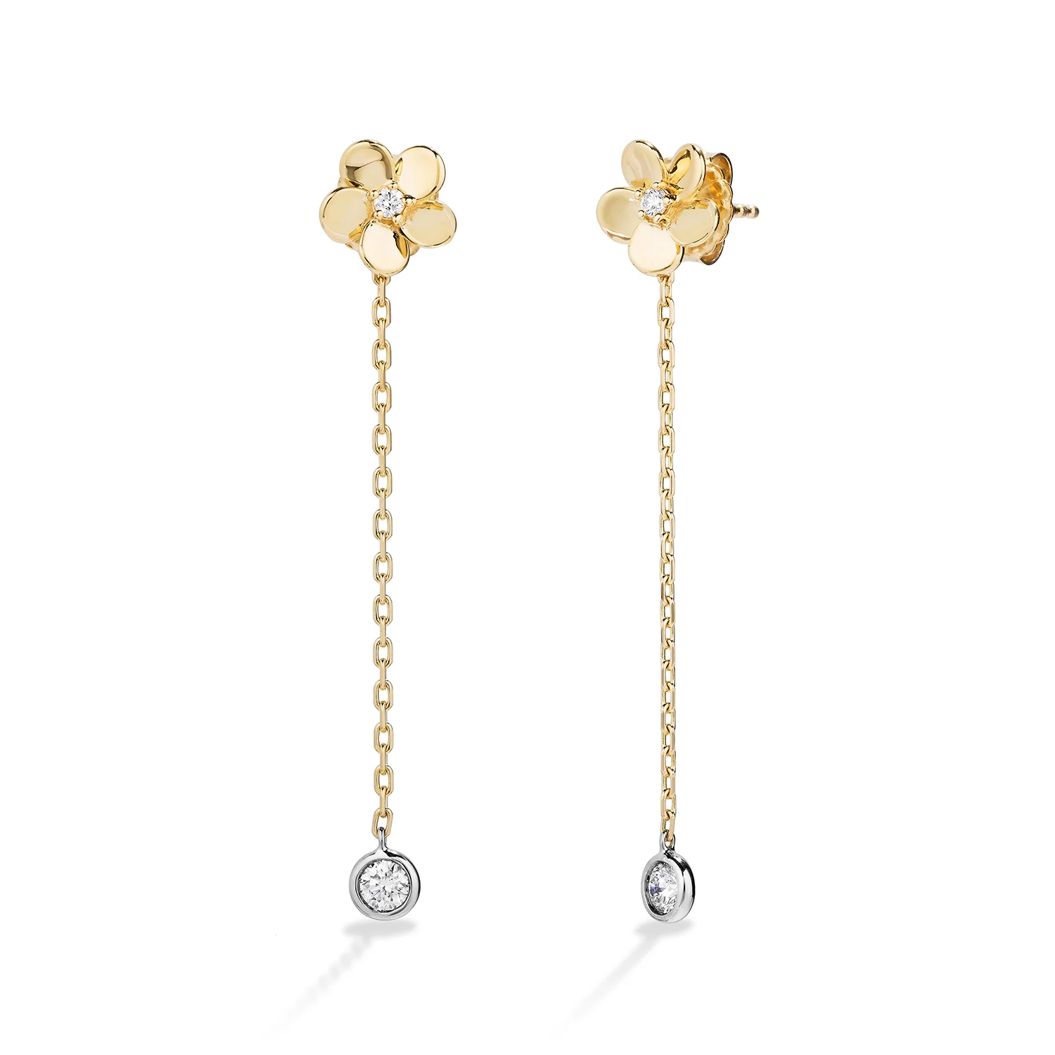 Sabel Collection 18K Yellow and White Gold Flower Dangle Earrings with Diamonds