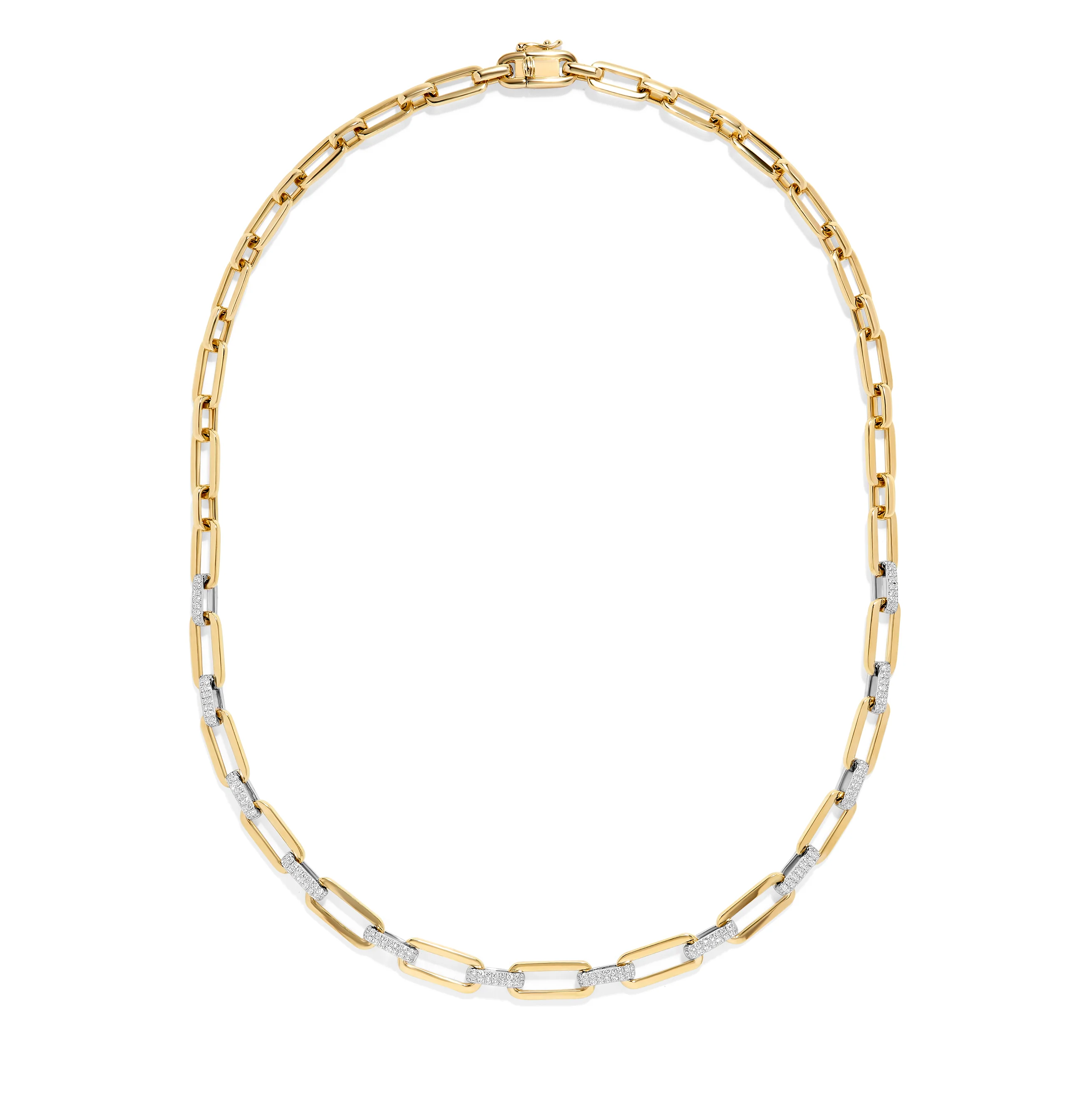 Sabel Collection Paperclip and Round Diamond Link Necklace