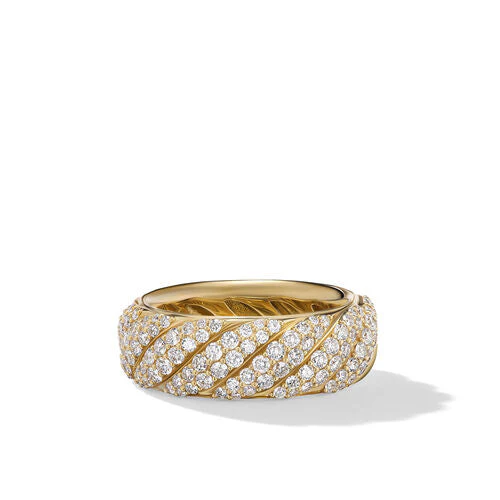 Sculpted Cable Band Ring in 18K Yellow Gold with Diamonds, Size 8